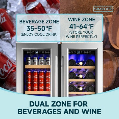 Dwustrefowa chłodziarka do napojów ze szklanymi drzwiami