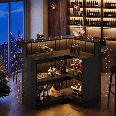 Narożna szafka barowa do domu w kształcie litery L z półkami