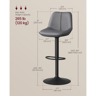 Obrotowe hokery barowe z oparciem i regulacją wysokości, 2 sztuki